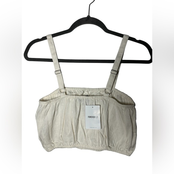 Forever 21 Women’s White Linen-Blend Cropped Tank Top Medium - Picture 2 of 5